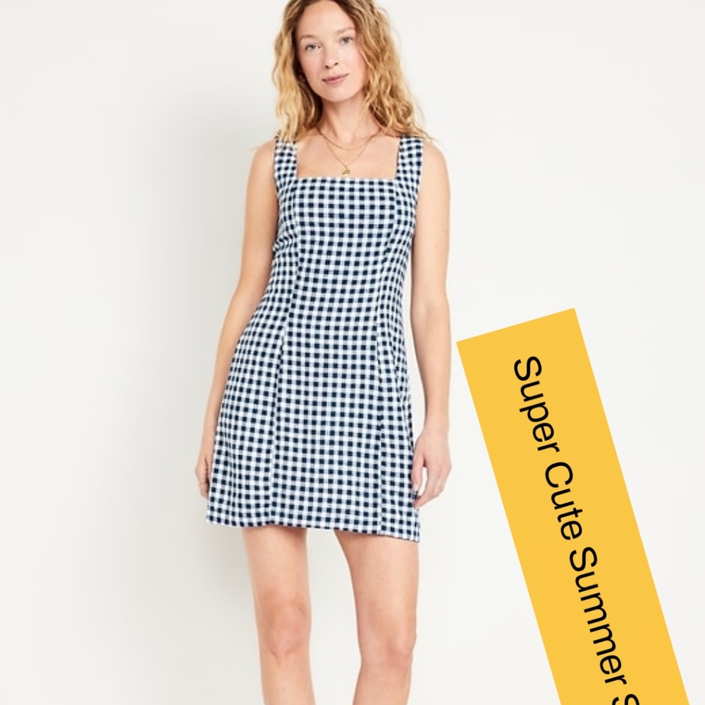 Summer Sundress Blue Gingham Square Neck Excellent Condition Ladies Sz PL